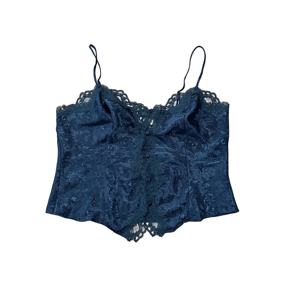 Vintage Victorias Secret Lace Camisole Gold Label Green Jacquard Satin Top Large